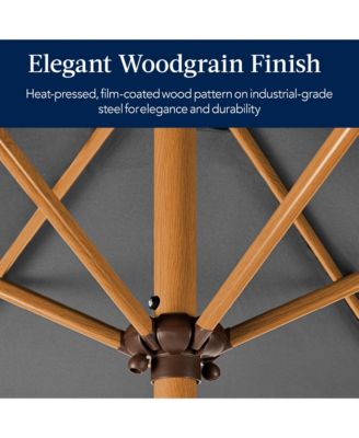 10ft Outdoor Woodgrain Pattern Steel Market Patio Umbrella w/ Crank, Tilt