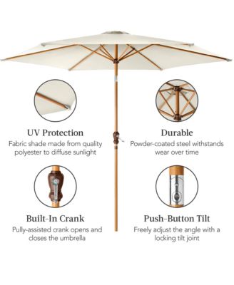 10ft Outdoor Woodgrain Pattern Steel Market Patio Umbrella w/ Crank, Tilt