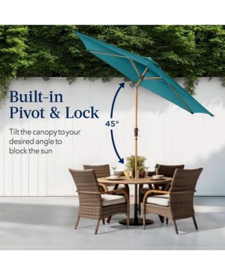 10ft Outdoor Woodgrain Pattern Steel Market Patio Umbrella w/ Crank, Tilt