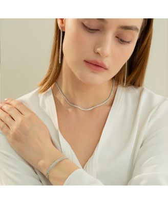 Sterling Silver Cherie Tennis Bracelet, Necklace & Drop Earrings Set