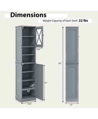 67&amp;#x22;H MDF &amp; Acrylic Board Adjustable Shelves, Water-Resistant Paint &amp; Anti-Tip Design Tall Freestanding Bathroom Cabinet