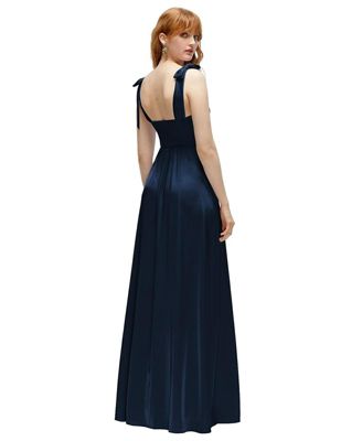 Plus Size Square Neck Fluid Satin Maxi Dress with Bow Straps