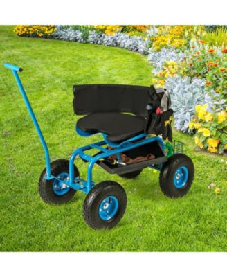 Multi-Functional Rolling Garden Cart with Swivel Seat & Large Storage Basket