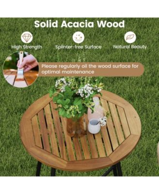 3-Piece Patio Bar Set with Rope Woven Stools and Solid Acacia Tabletop