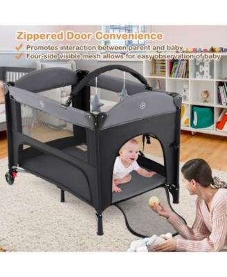 Kids Foldable Bassinet with 4-Level Adjustable Changing Table & Plush Mattress