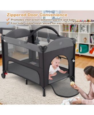 Kids Foldable Bassinet with 4-Level Adjustable Changing Table & Plush Mattress