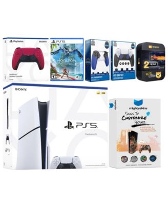 Playstation 5 Slim Disc with Horizon Forbidden West, Extra Volcanic Red Controller, Trigger Stop Kit, FPS Grip Kit and MightySkins Decal Voucher