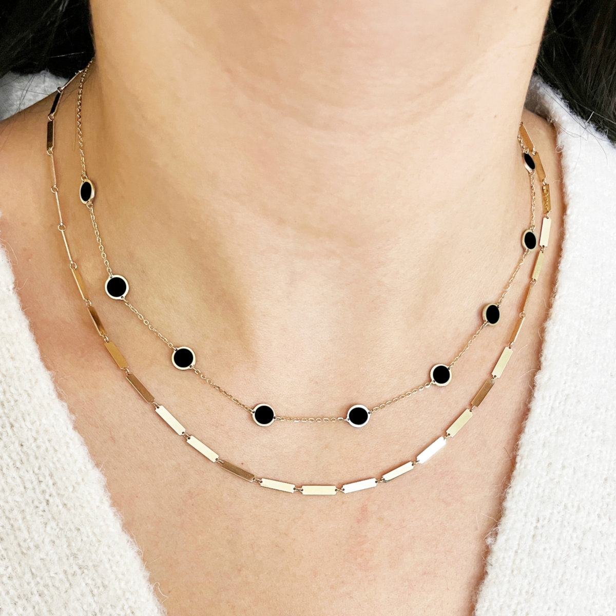The Lovery Onyx Bubble Chain Necklace 14K Gold