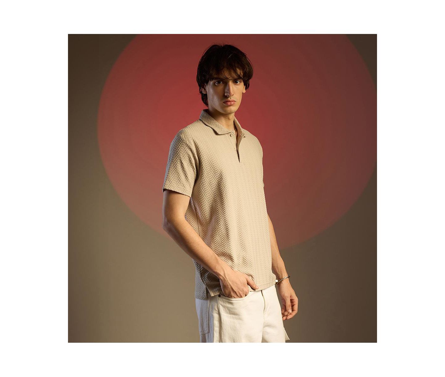Мужская футболка Cahoot Saltbox Beige Chevron Polo, цвет: Бежевый / Хаки — фото 4