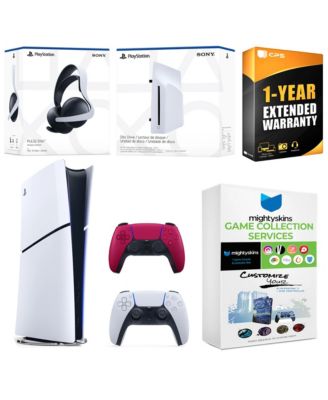PlayStation 5 Slim Digital Bundle with Disc Drive, Extra Controller, Pulse Elite Headset, MightySkins Game Collection and 1 Year Extended Warrant
