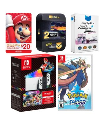 Switch OLED Console Mario Kart 8 Bundle with Pokemon Sword, Nintendo $20 eShop Gift Card, MightySkins Console and Controller Skin Voucher, an