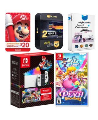 Switch OLED Console Mario Kart 8 Bundle with Princess Peach: Showtime!, Nintendo $20 eShop Gift Card, MightySkins Console and Controller Skin