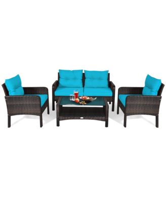 4PCS Rattan Patio Furniture Conversation Set Cushioned Outdoor Furniture Set