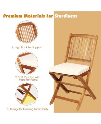 3PCS Folding Acacia Wood Bistro Set Patio Conversation Set w/ Cushions