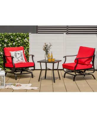 3 Piece Patio Conversation Bistro Set Outdoor Rocking Chair Set  w/ Cushions