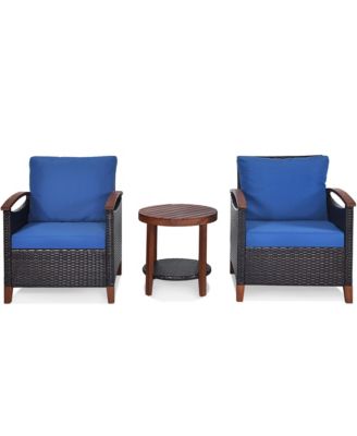 3PCS Patio Wicker Rattan Conversation Set Outdoor Furniture Set w/ Cushion