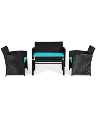 4PCS Rattan Outdoor Conversation Set Patio Furniture Set w/ Cushions