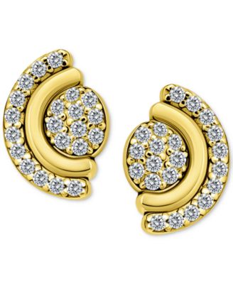 Cubic Zirconia Pav&eacute; Half Halo Stud Earrings in Sterling Silver