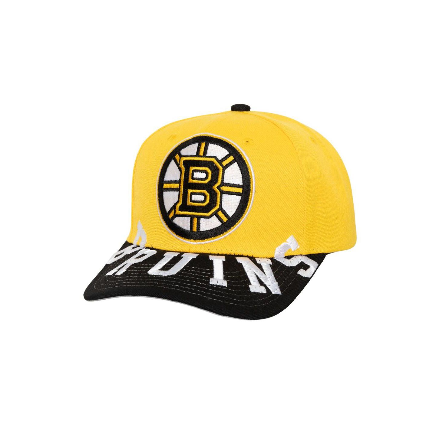 Мужская кепка Mitchell & Ness Gold/Black Boston Bruins Under Arch Two-Tone Pro Crown Snapback Hat — фото 1