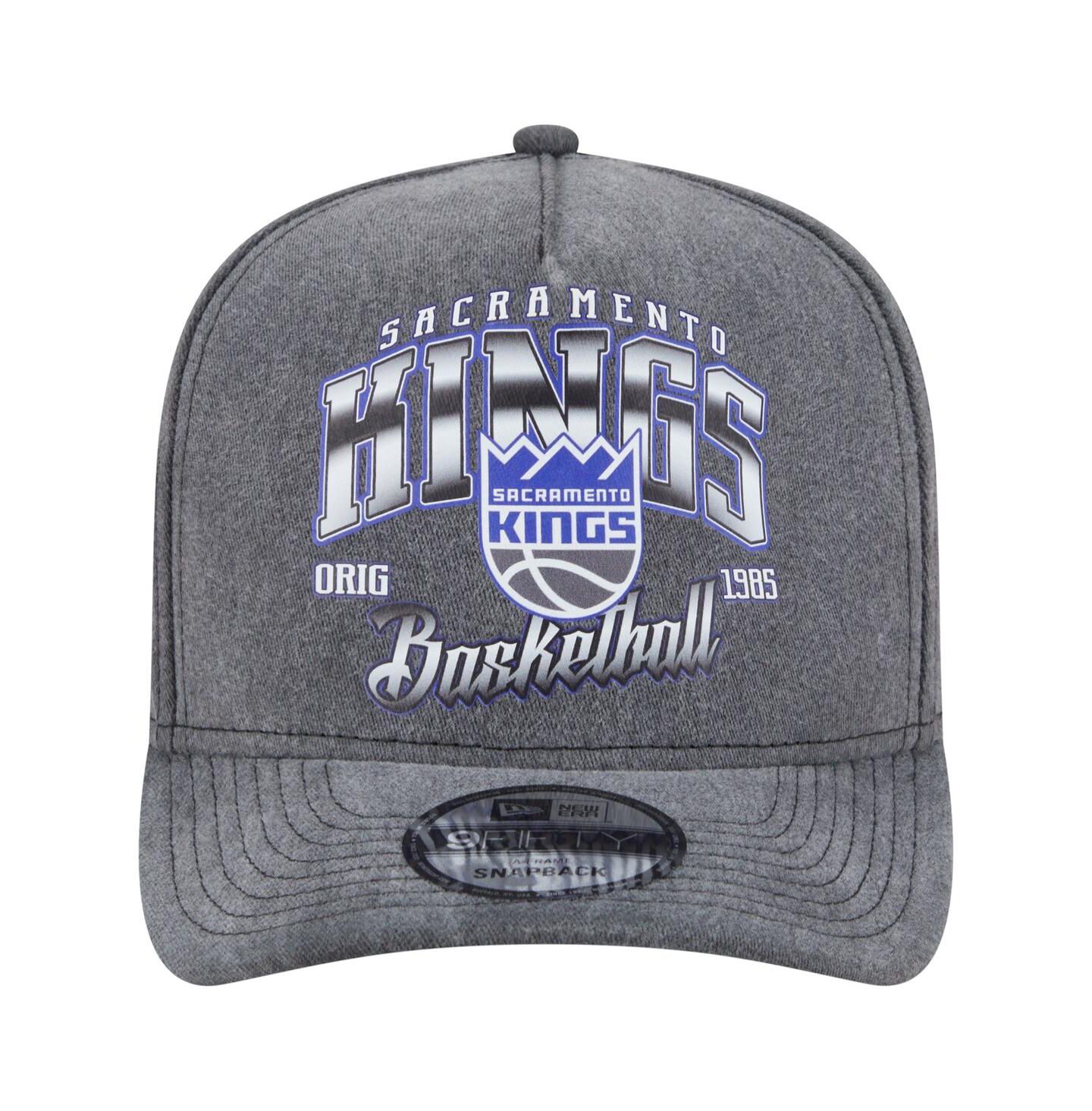 Мужская кепка New Era Charcoal Sacramento Kings Throwback Washed Pre-Curved 9FIFTY Snapback Hat — фото 2