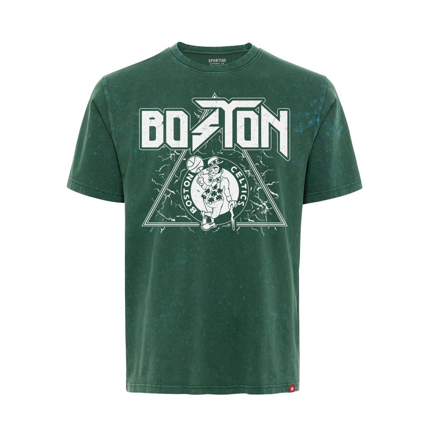 Мужская футболка Sportiqe Green Boston Celtics Distressed Rock Roll Collection Angus Premium Mineral Wash — фото 2