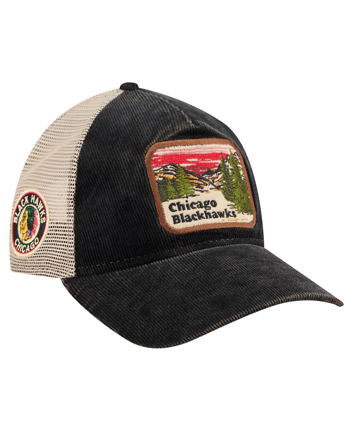 New Era Men's Black/Cream Chicago Blackhawks Vintage Landscape 9TWENTY A-Frame Adjustable Trucker Hat - Black, Cream