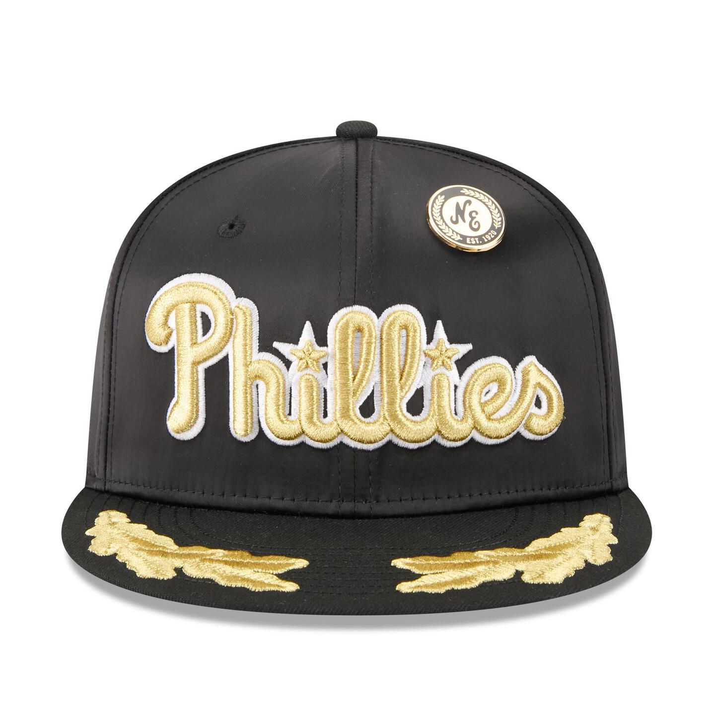 Мужская кепка New Era Black Philadelphia Phillies 2025 59FIFTY Day Gold Leaf 59FIFTY Fitted Hat — фото 2