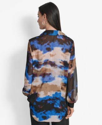 Women's Printed Button-Front Long-Sleeve Shirt