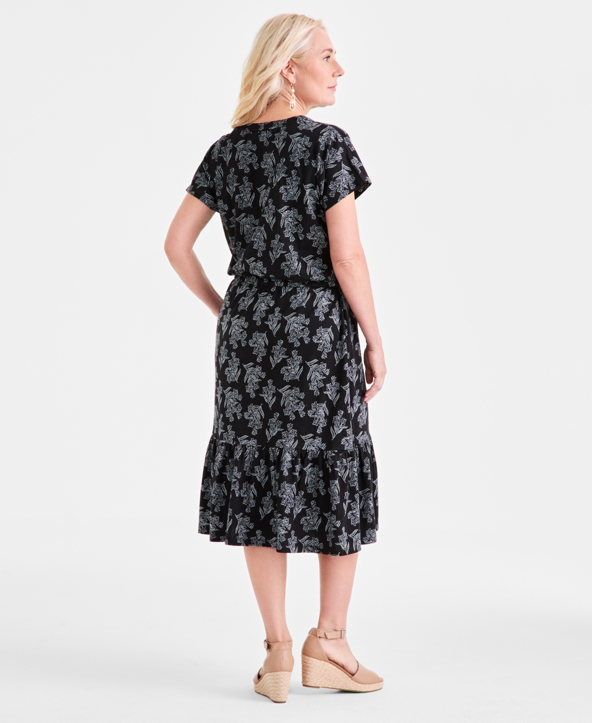 Style & Co Petite Floral-print Midi Dress, Exclusively At Macy's In Black