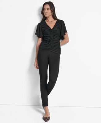 Women's Center-Ruched Flutter-Sleeve Top
