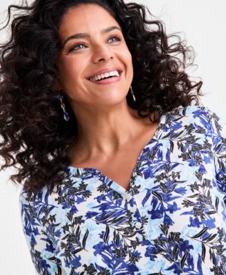 売れ筋商品|||スタイルアンドコー カットソー トップス レディース Plus Size Printed Henley Top, Exclusively at Macy's Dot Daffodill Style & Co Women's Printed 3/4-Sleeve Henley Knit Top