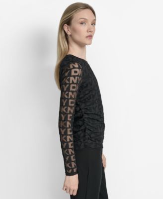 Women's Logo-Mesh Jacquard Long-Sleeve Top