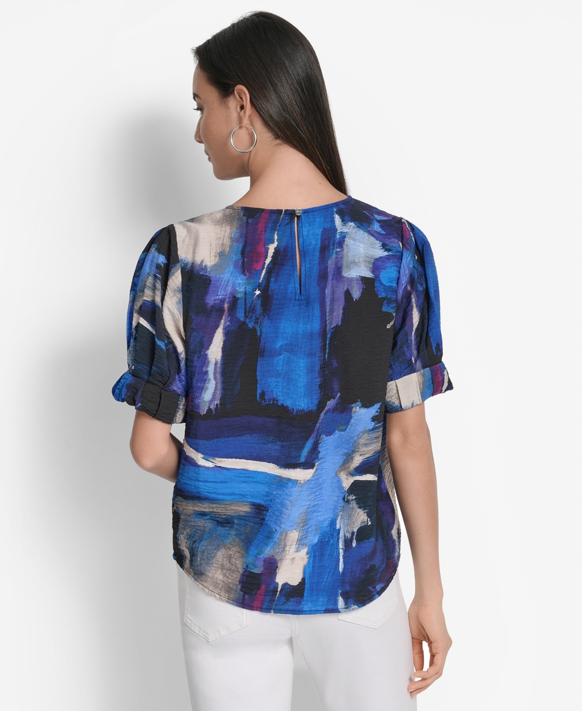 Dkny Abstract Zebra Print Voile Top In Blue
