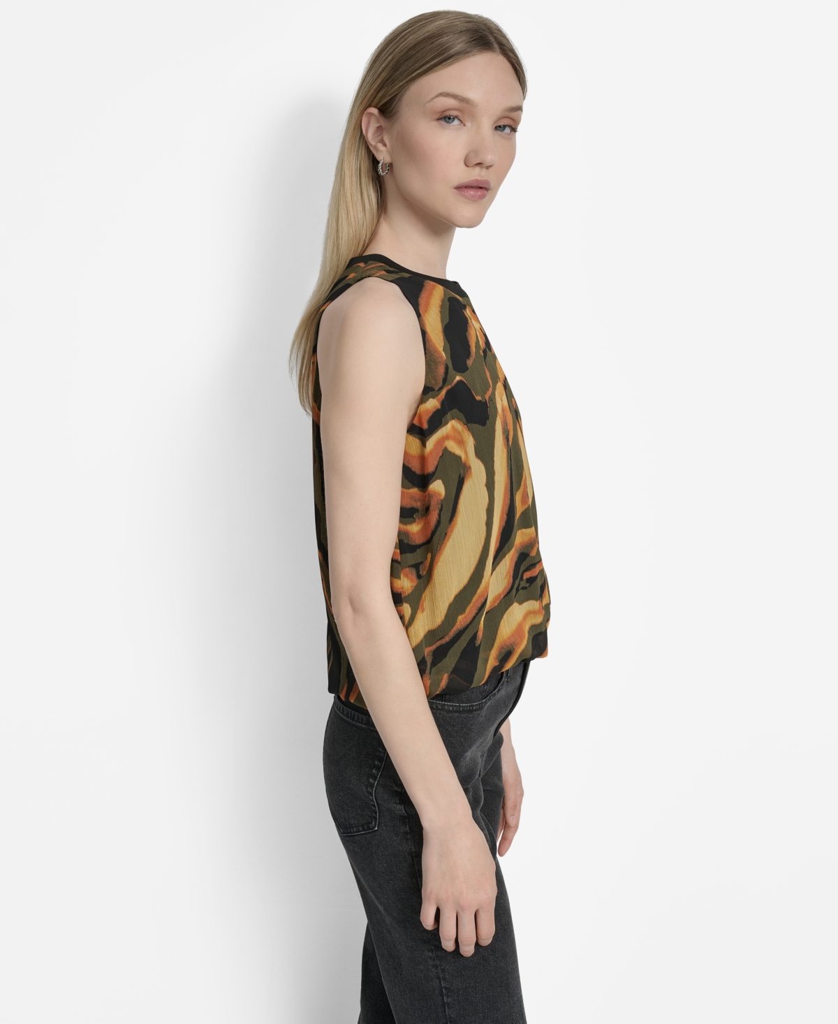 Dkny Print Sleeveless Chiffon Bubble Top In Multi