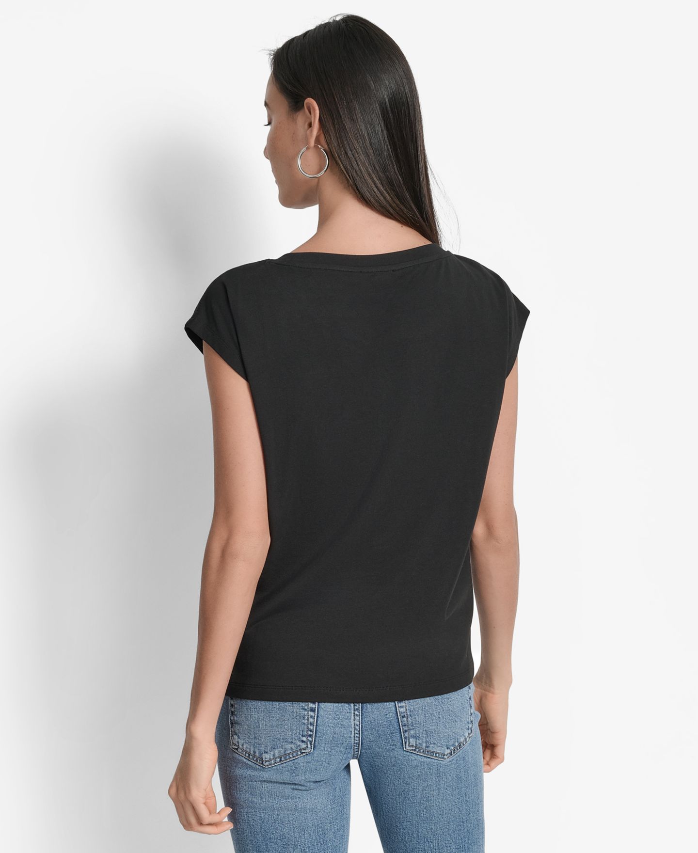 Женская футболка DKNY Grommet Stack Logo Crewneck, цвет: Чёрный — фото 2