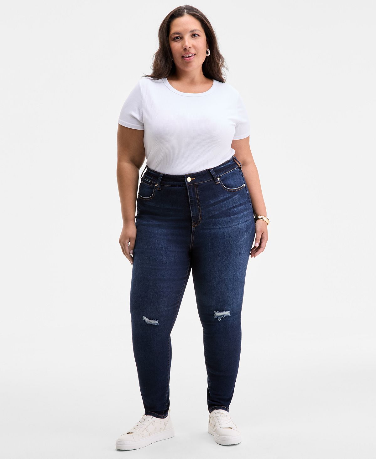 On 34th Trendy Plus Size High-Rise Skinny Distressed Jeans, Exclusively at Macy's view 1 — MAYCSS fashion products