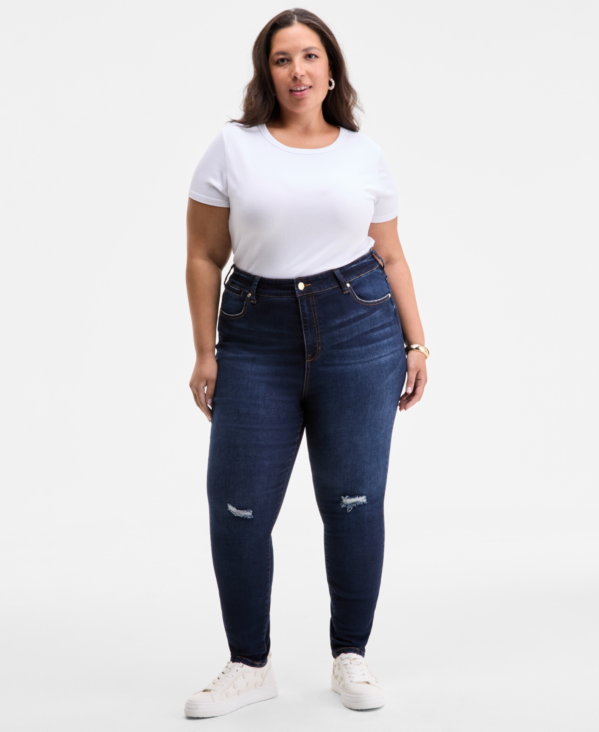 On 34th Trendy Plus Size High-rise Skinny Distressed Jeans, Exclusively At Macy's In Blue