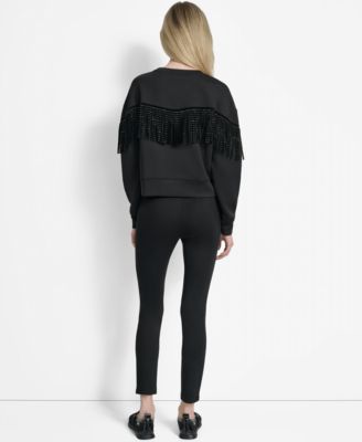 Women's Long Sleeve Studded Fringe Pullover 