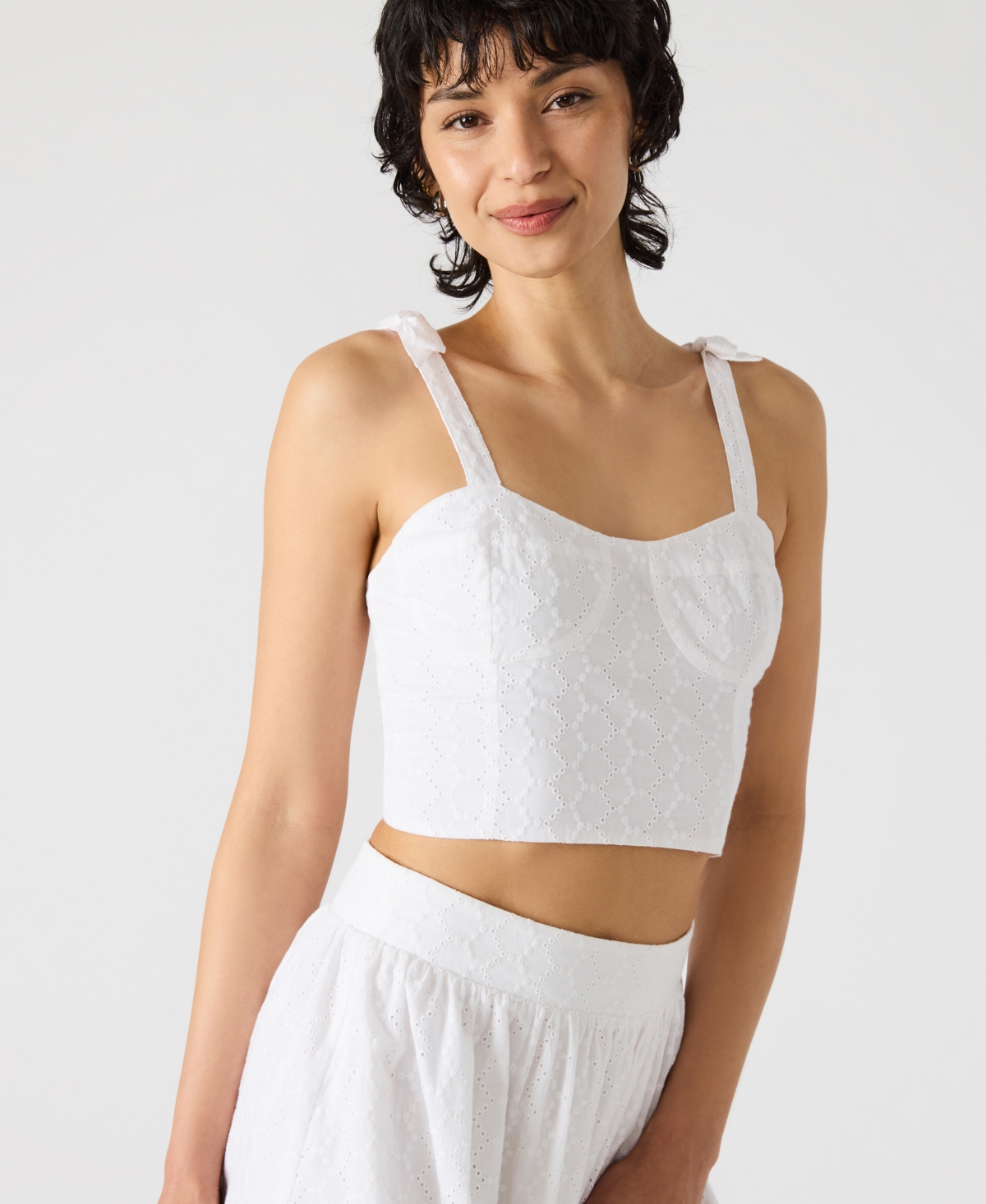 Women's Embroidered Tie-Shoulder Top - White