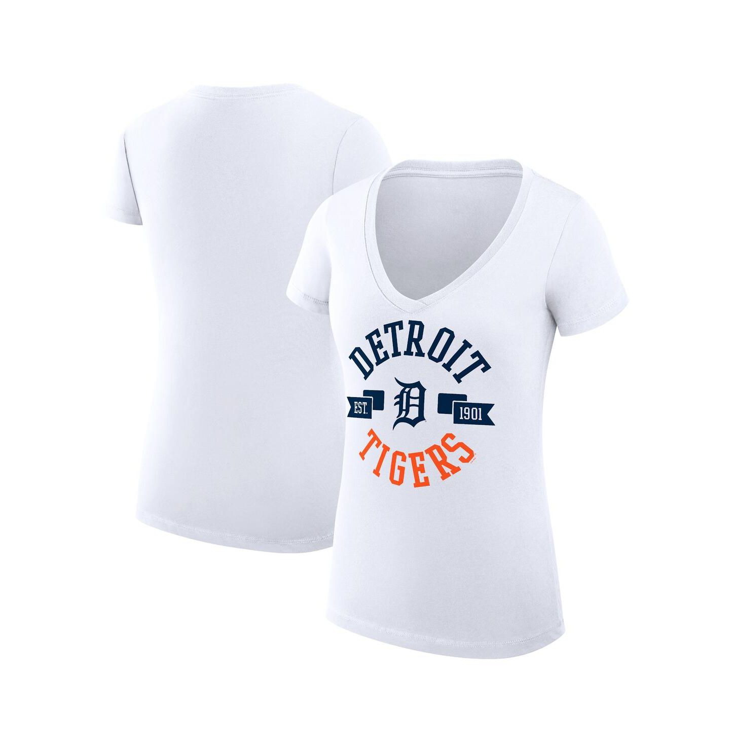 Женская футболка G-III 4Her by Carl Banks White Detroit Tigers City Graphic V-Neck Fitted — фото 1