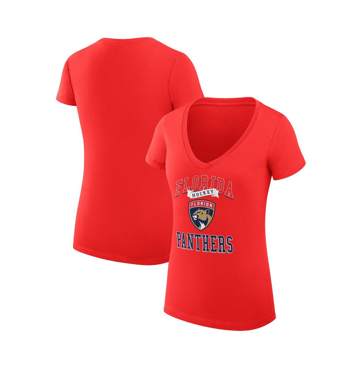 Женская футболка G-III 4Her by Carl Banks Red Florida Panthers Team Logo Graphic V-Neck Fitted — фото 1
