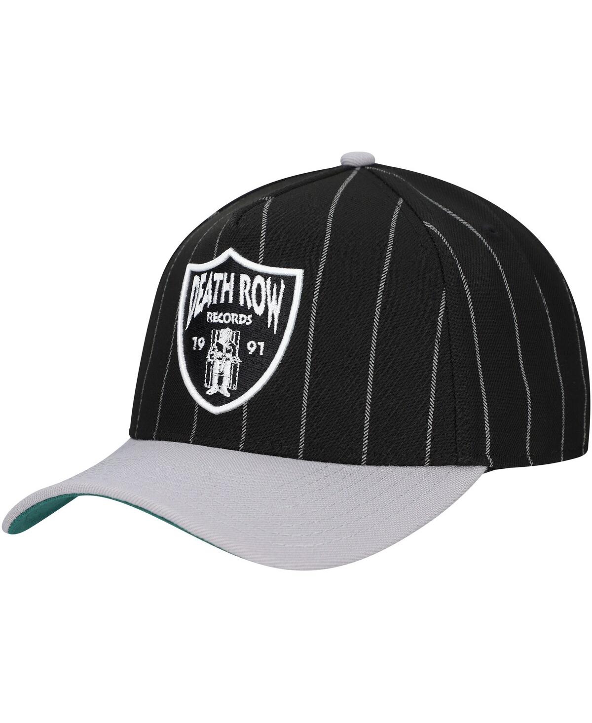 Men's Black Death Row Records A-Frame Pin Stripe Adjustable Hat - Black