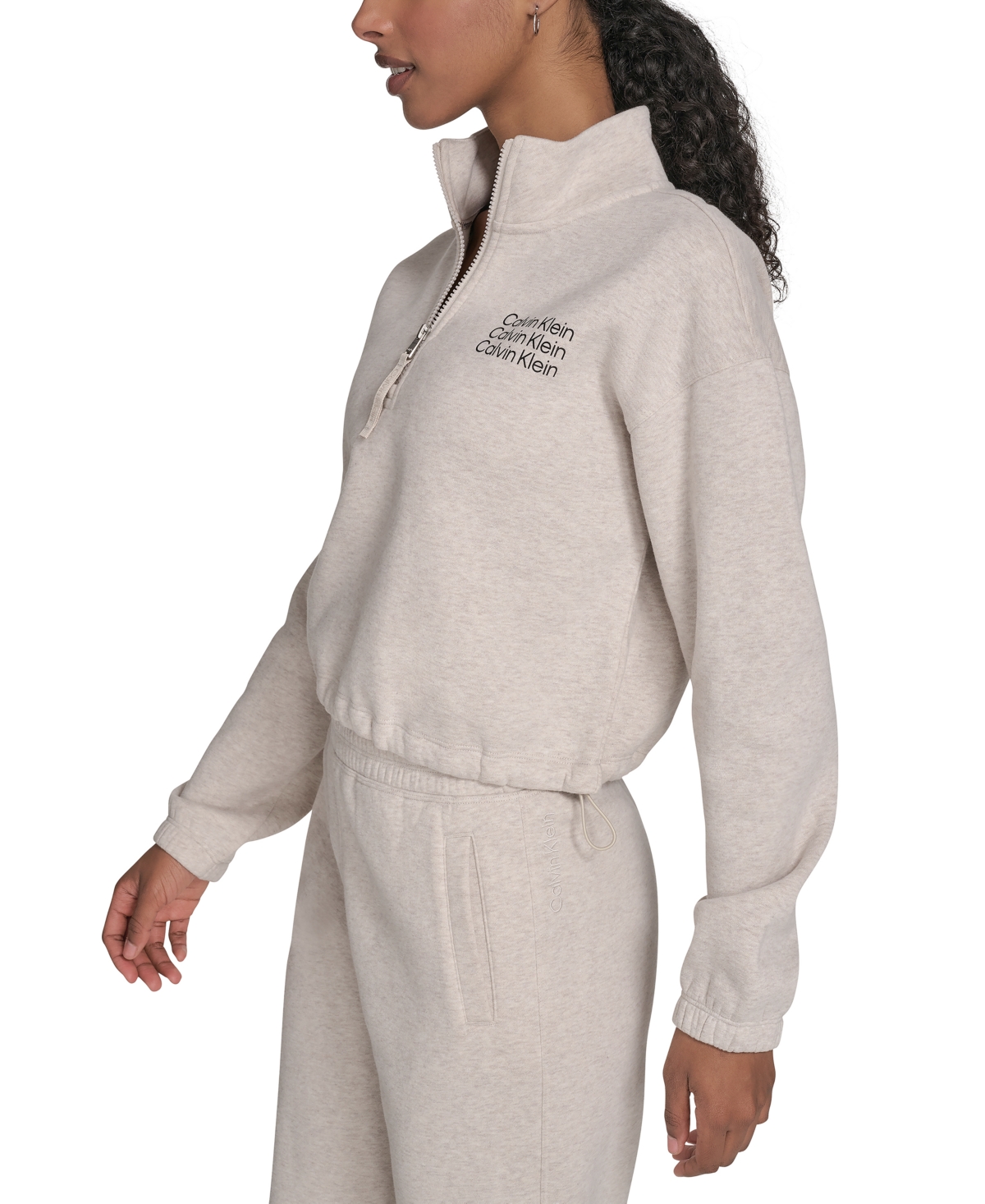 Calvin Klein Performance Women's Mini Triple Logo Fleece Half-zip Pullover Sweatshirt