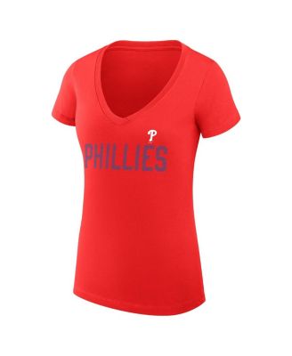 Women's Red Philadelphia Phillies Dot Print V-Neck Fitted T-Shirt