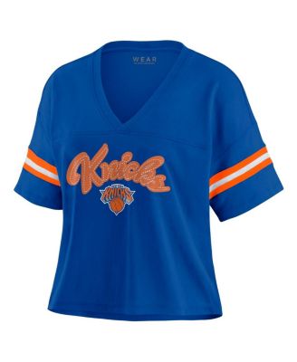 Women's Blue New York Knicks Color Block Boxy V-Neck T-Shirt