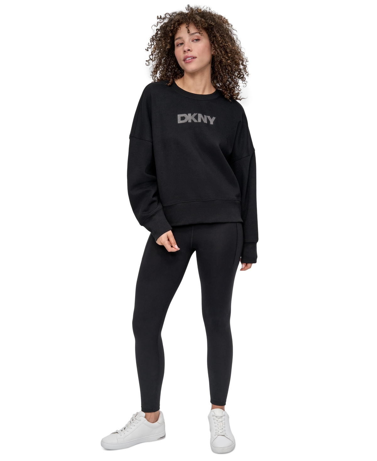 Dkny Sport Women's Mini Stud Logo Crew Neck Sweatshirt In Black