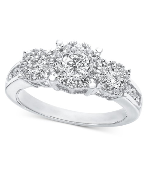 Украшения Macy's Diamond Three Stone Engagement Ring (3/4 ct. t.w.) in 14k White, Yellow or Rose Gold