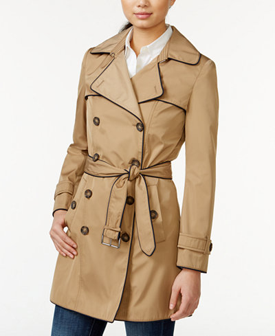 Tommy Hilfiger Piped Belted Trench Coat - Coats - Women - Macy's