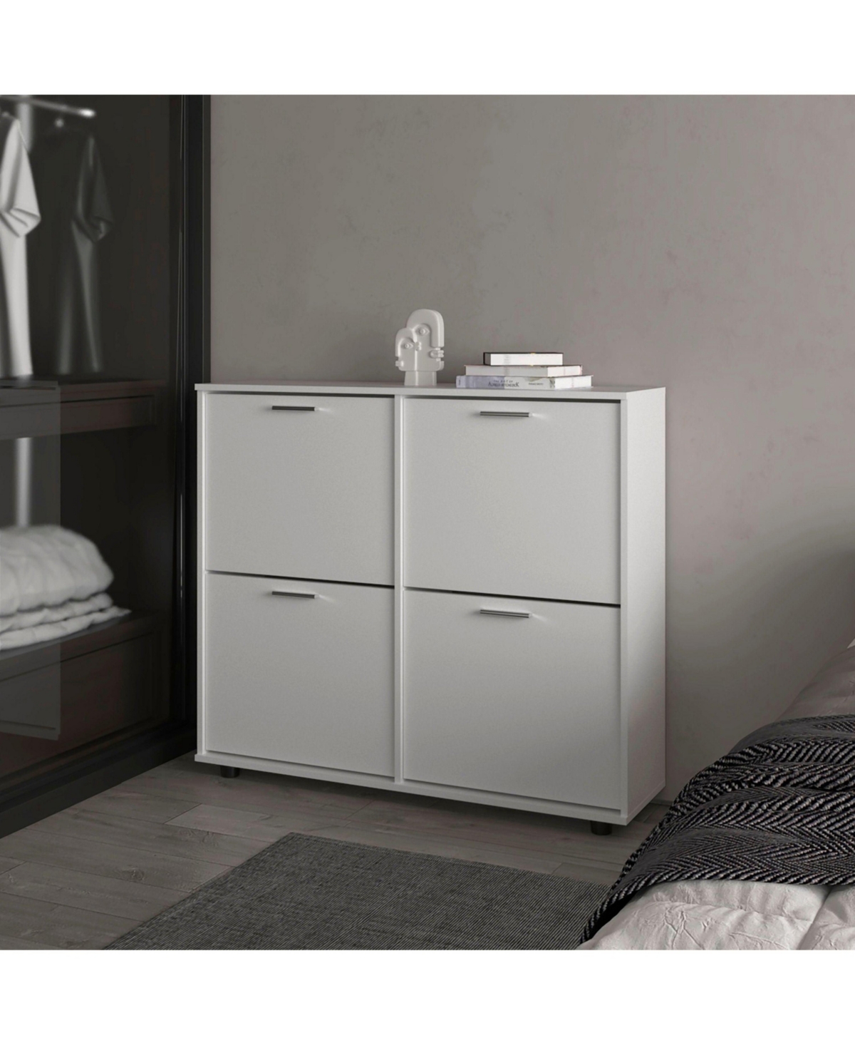 Nutrioso Tilt-Out Shoe Storage Cabinet with Multiple Compartments and Modern Desig, White - White