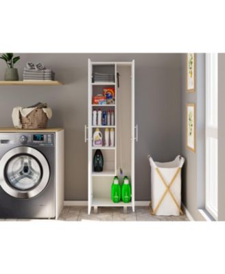 Bacoa Cleaning Cabinet, Five Shelves and Broom Hangers, Light Gray / White